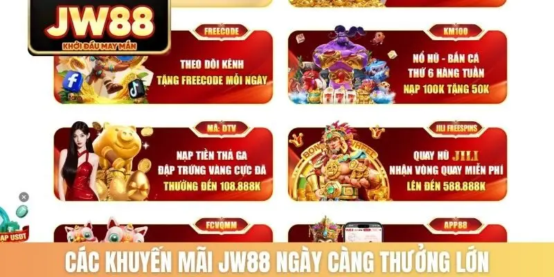 Các khuyến mãi JW88 ngày càng thưởng lớn