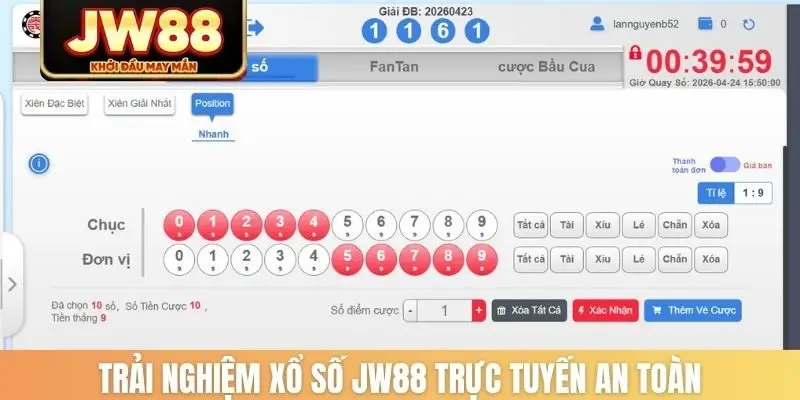 Trải nghiệm xổ số JW88 trực tuyến an toàn